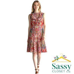 Lauren Ralph Lauren Sleeveless Fit & Flare Paisley Ruffle V‑Neck M EUC